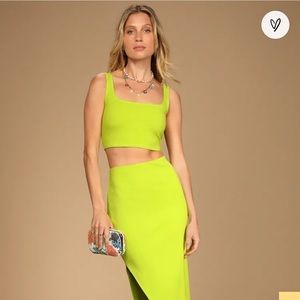Set For Life Lime Green Ribbed Bodycon Two-Piece Dress NWT